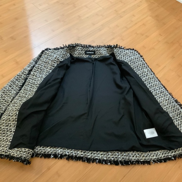 Express Metallic Tweed Open Front Blazer - Picture 3 of 4